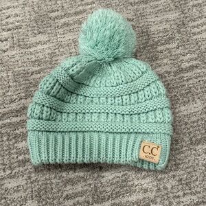 Mint Knit Hat with Pom-Pom